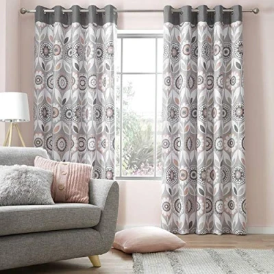 Image of Catherine Lansfield Annika Eyelet Curtains 90x90 Inch Blush