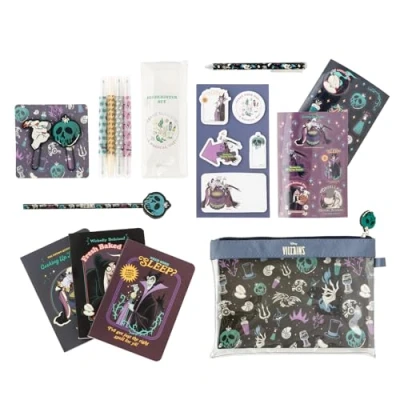 Image of Grupo Erik Disney Villains Stationery Set Pencil Case With A6 Notebooks, Highlighters, Sticky Notes, Paper Clips, Stickers, Pen, Gifts