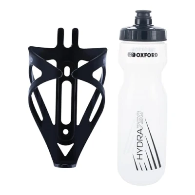 Image of Oxford Bike Bottle Holder and 750ml Clear BPA Free Water Set Durable Matt Black Cage, Universal Fit for Road Mountain Bikes, Easy Install Perfect Outdoor Cycling Hydration