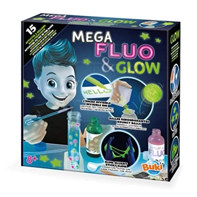 Image of Buki France Mega Fluo &amp; Glow Science. 15 in The Dark Science Experiments. Children&#039;s Chemistry Set. Kids Educational STEM Toy for Little Scientists with Instructions. Gifts Boys Girls 8+
