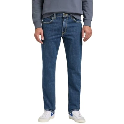 Image of Lee Brooklyn Straight Men&#039;s Jeans Pants, Mid Stonewash, 46W / 34L