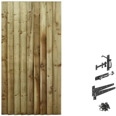 Image of Bespoke Custom Made to Measure UPTO HEIGHT: 6ft (180cm High) Feather Edge Semi Braced Flat Top Pathway Garden Pedestrian Gate [Width Between 75CM 90CM With Suffolk Latch Hinge Pack