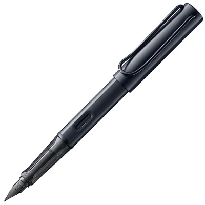 Image of LAMY AL star black Fountain Pen with ergonomic grip &amp; steel nib in size EF lightweight aluminum body including T 10 blue cartridge Right Handed