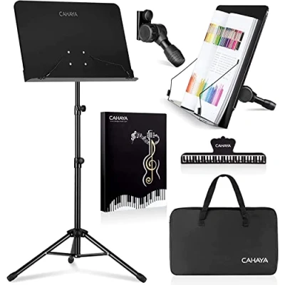Image of CAHAYA Sheet Music Stand Metal Portable with Carrying Bag, Folder, Projector Stand, Podium Laptop Black, Height up to 145 cm, Model CY0194