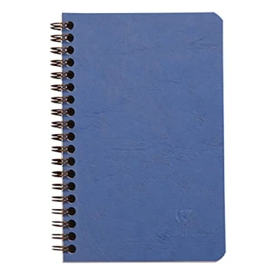 Image of Clairefontaine Ref 786164C Age Bag Wirebound Notebook (120 Pages) 11 x 17cm, Lined Rulings, 90gsm Brushed Vellum Paper, Pocket for Loose Documents Blue Cover