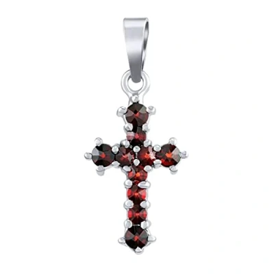 Image of SILVEGO Women&#039;s Pendant 925 Sterling Silver Cross with Real Garnet, Silver, Garnet