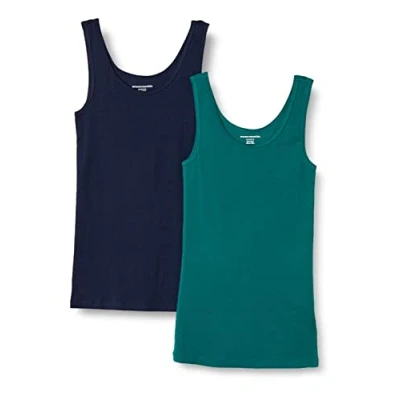 Image of Amazon Essentials Women&#039;s Slim fit Tank, Pack of 2, Dark Green/Navy, XL