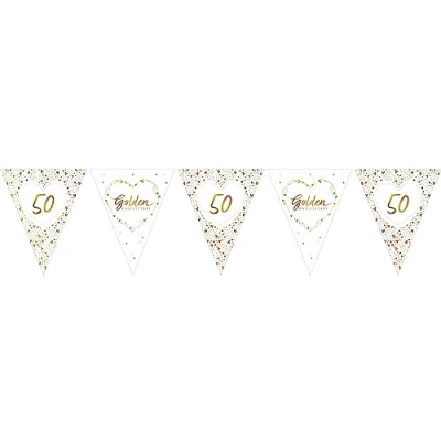 Image of Anniversary House Pack of 1 Golden Paper Flag Bunting, Paper, Wedding Decorations, 50th Anniversary, Happy Decoration, Gold Party Banner, 11 Flags, J050