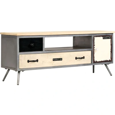 Image of vidaXL TV Cabinet Solid Mango Wood and Steel 120x30x45 cm
