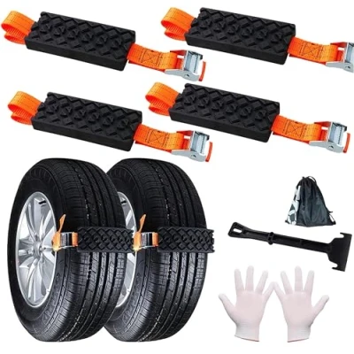 Image of Anti Skid Tire Blocks Universal Emergency Straps Traction Device Snow Ice Slip Chains Winter Driving Security with Carry Bag for Car SUV Truck