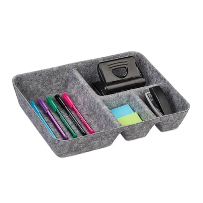 Image of Relaxdays Drawer Organiser, Versatile Insert, 6.5 x 32 25 cm, 4 Compartments, Felt Tray, Utensils Storage, Light Grey