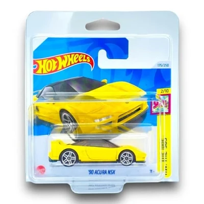 Image of Hot Wheels &#039;90 Acura NSX (Yellow) 2/10 HW: The &#039;90s 2024 175/250 (Short Card) includes a KLAS Car Keeper Protector Case HTB04