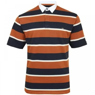 Image of Striped Rugby Polo Shirt Short Sleeve Cotton Summer Casual King Size Mens Adults Top Mustard Charcoal 2XL 8XL 5478 (6XL, Mustard)