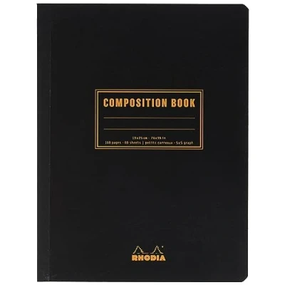 Image of RHODIA 119229C Flexible Notebook Cloth Back Composition Book Black B5 Small Squares 160 pages White Clairefontaine Paper 80 g/m Classic