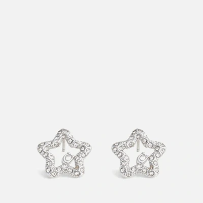 Image of Coach Signature Silver Tone Pavé Star Stud Earrings