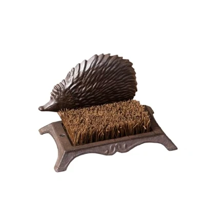 Image of Darthome Ltd Hedgehog Cast Iron Boot Brush Scraper Rustic Door Heavy Mud Shoe Welly Cleaner 25cm, Rust
