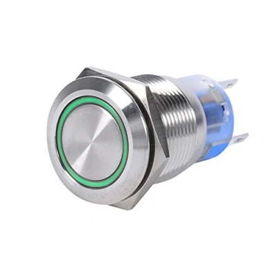 Image of 12V LED Self locking Latching Push Button Switch, 19mm Waterproof Stainless On/Off Latch Switch 1NO1NC(Verde)