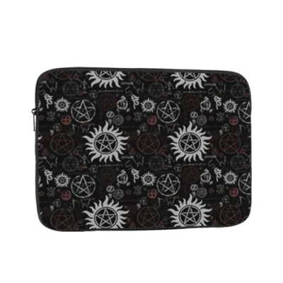 Image of Supernatural Symbols Black Printed Laptop Sleeve For 15 Inch Laptop, Shockproof Oxford Fabric Protective Case Bag