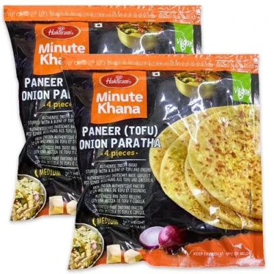 Image of Haldirams Paneer (Tofu) Onion Paratha Delicious Indian Flatbread Stuffed with Paneer, Tofu &amp; Onion, Ready to Cook Serve, 400g (Pack of 2)