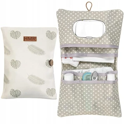 Image of HAMUR HOME Diaper Bag Organizer And Cosmetic 2in1 Small For On The Go Mom&#039;s Diapers Cream Wipes Baby (Leaves)