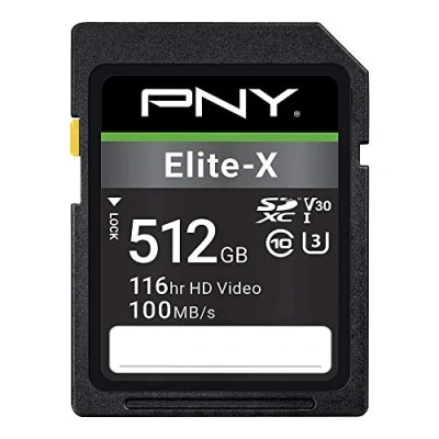 Image of PNY Elite X SDXC card 512GB Class 10 UHS I U3 100MB/s