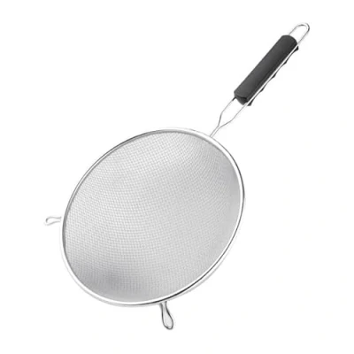Image of Vogue Heavy Duty Sieve 24 cm, Silver &amp; Black, Tinned Double Mesh, Flour Sifter, Ergonomic Handle, 2x Resting Hooks, Easy Clean Design, FE743