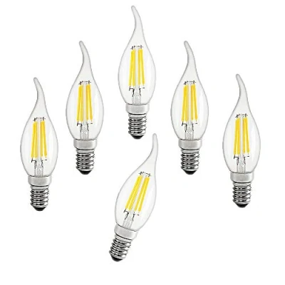 Image of BAISHICHENG 6 Packs E14 Flame Tip LED Filament Candle Light Bulbs 4W 400LM,40W Halogen Bulb Equivalent, 6500K Cool White Non Dimmable,Small Edison Screw Clear Bulb,AC220 240V
