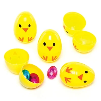 Image of Baker Ross AG314 Chick 2 Part Plastic Eggs for Children to Fill with Sweets Easter Egg Hunt (Pack of 10)