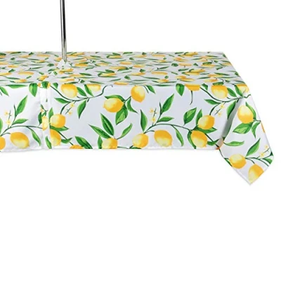 Image of DII CAMZ11293 Spring &amp; Summer Outdoor Tablecloth, Spill Proof and Waterproof with Zipper Umbrella Hole, Host Backyard Parties, BBQs, Family Gatherings (Seats 6 to 8), 60x84 w, Lemon Bliss