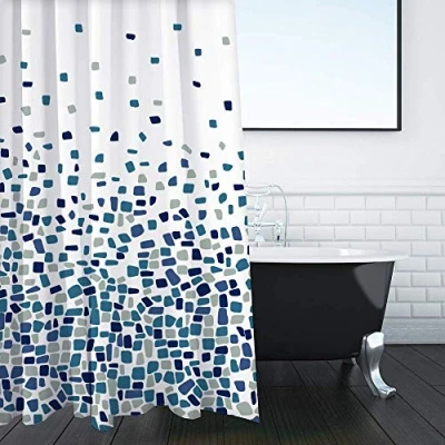 Image of ANSIO Shower Curtain for Bathroom Mould and Mildew Resistant Mosaic Blue, 180 x cm (71 71 Inch) Water Repellant Fabric 100% Polyester