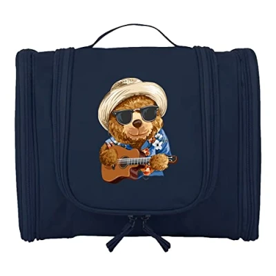 Image of Travel Hanging Toiletry Bag for Women and Men, Toiletries Organizer, Bathroom Shaving Kit Cosmetics, Makeup Case Wash (Bear Guitar)