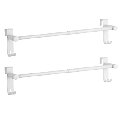Image of EMKE Retractable Towel Rail, Bathroom Over the Door Hanging Rack with Hooks, Stainless Steel Sink Holder Adjustable Length, Radiator Rail (2 Packs, White)