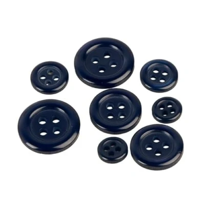 Image of Pack of 6 Round Buttons 4 Holes Navy Blue Size 9mm