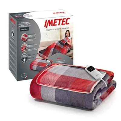 Image of Imetec Warm Plaid Velvet Tartan Heated with Pocket Hands and Feet, Electric Blanket, 150 x 110 cm, Low Consumption, Adapto Technology, Safe, Fast Heating, 6 Temperature, Washable