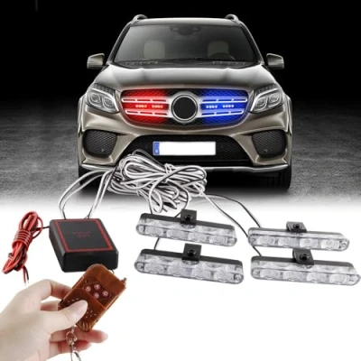 Image of Sidaqi 4 in 1 16LED Red&amp;Blue Emergency Strobe Lights for Vehicles with Wireless Remote Control Police Car,Flashing Warning Grille Truck Motorcycle Vehicle 12V