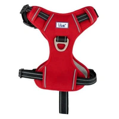 Image of Ancol Viva Exercise and Travel Dog Harness in Red Comfortable Pet Accessory with Padded Chest 2 Leash Clips XL 80 120cm