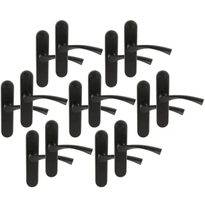 Image of HANDLEZONE® 7 Pairs Lobo Black Matt Lever Latch Door Handle Set on Long Backplate, for Internal Doors