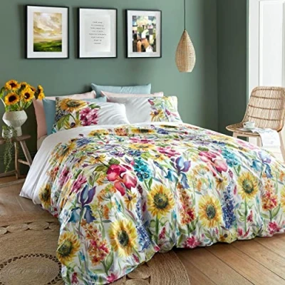 Image of Voyage Maison Sunflower Summer 100% Cotton Super King Duvet Cover Set Bed Bedroom Bedding