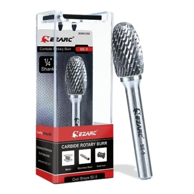 Image of EZARC Tungsten Carbide Rotary Burr Bit, SE 5 Ball Double Cut 1/4&quot; Shank Die Grinder Cutting Burrs Bit for Metal Working &amp; Sturdy Storage Case