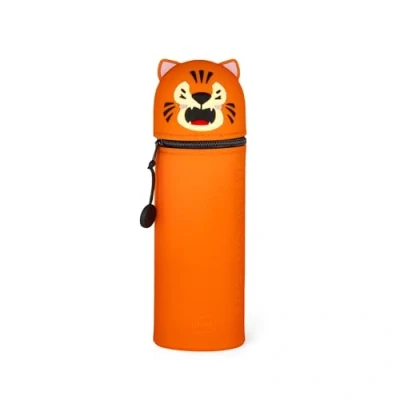 Image of LEGAMI 2 in 1 Soft Silicone Case Kawaii Table Pen Holder, Zipper, Silicone, Bag, Colouring Pencils Marker, H 18.5 cm, Tiger,