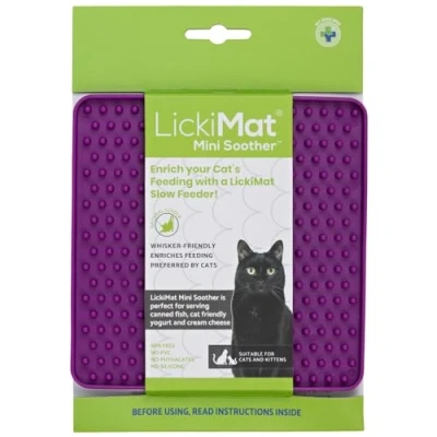 Image of LickiMat Mini Classic Soother Cat Food Mat, Slow Feeder for Boredom &amp; Anxiety Relief Cats, Perfect Food, Treats, Yoghurt Peanut Butter, Fun Alternative to a Feeding Bowl, Purple