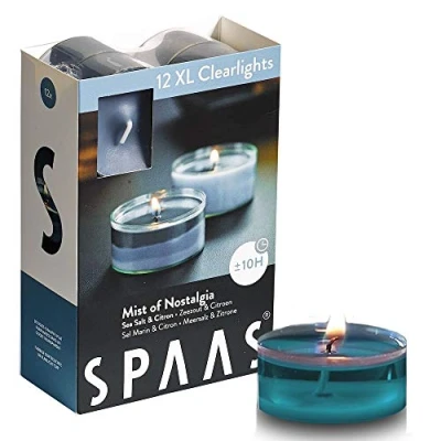 Image of Spaas 12 Maxi Scented Tealights in Transparent Clear Cup, ± 10 Hours, Mist of Nostalgia,Sea Blue