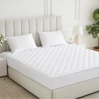 Image of Simply Amelia Super King Quilted Mattress Protector 30cm Deep Topper Cover Anti Allergy Breathable Easy Care Machine Washable Fitted (White, 180x200 cm)