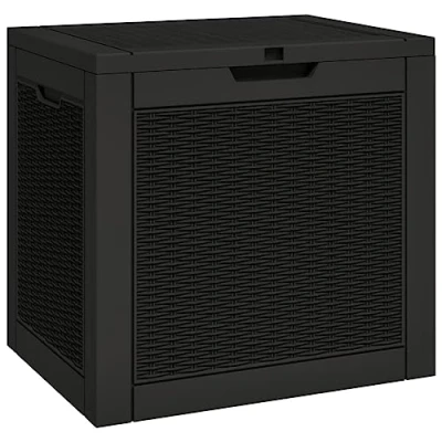 Image of vidaXL Outdoor Garden Storage Box Weather Resistant Polypropylene Black Chest 118L Capacity, Imitation Rattan Design