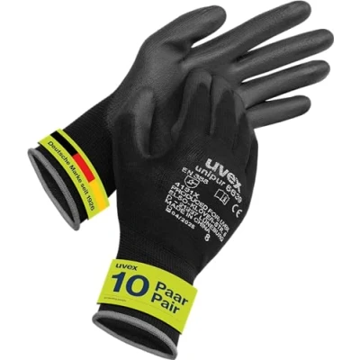 Image of 10 pairs of Uvex Unipur 6639 protective work gloves with PU coating against mechanical risks, EN 388