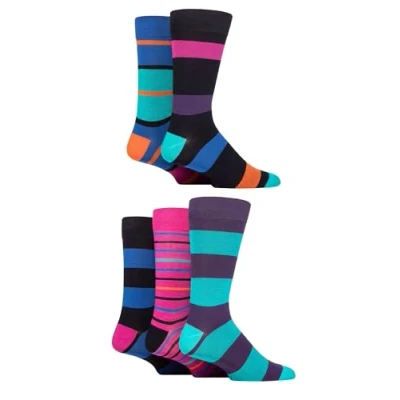 Image of SockShop Men&#039;s Patterned Bright Colourful Natural Bamboo Socks Various Designs for Everyday Wear Size 7 11 Pack of 5 (7 11, Striped Peacock)