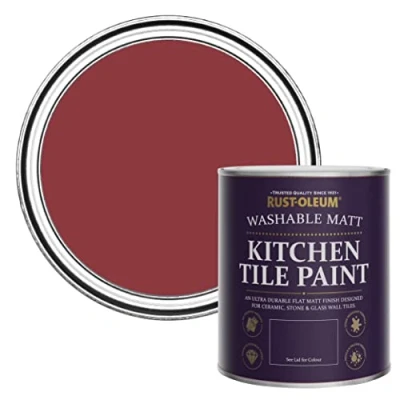 Image of Rust Oleum Red water resistant Kitchen Tile Paint in Matt Finish Empire 750ml