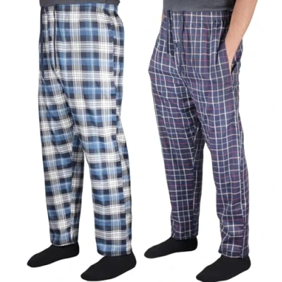 Image of True Face 2 Pack Men&#039;s Pyjama Bottoms with Pockets Cotton Check Woven Nightwear Lounge Pants Drawstring Waist Comfortable, Breathable Sleepwear for Relaxing at Home Set 1 2XL