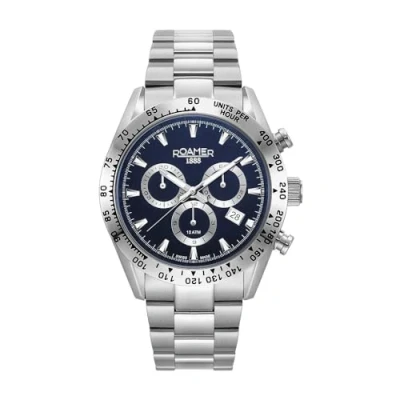 Image of Roamer Monza Men&#039;s Watch Analogue Quartz Chronograph 850837, Silver/Silver/Blue 850837 41 45 20, Bracelet