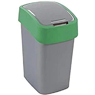 Image of CURVER 02172P 8000 Flip B Waste Bin, 50 litre, Silver/Green